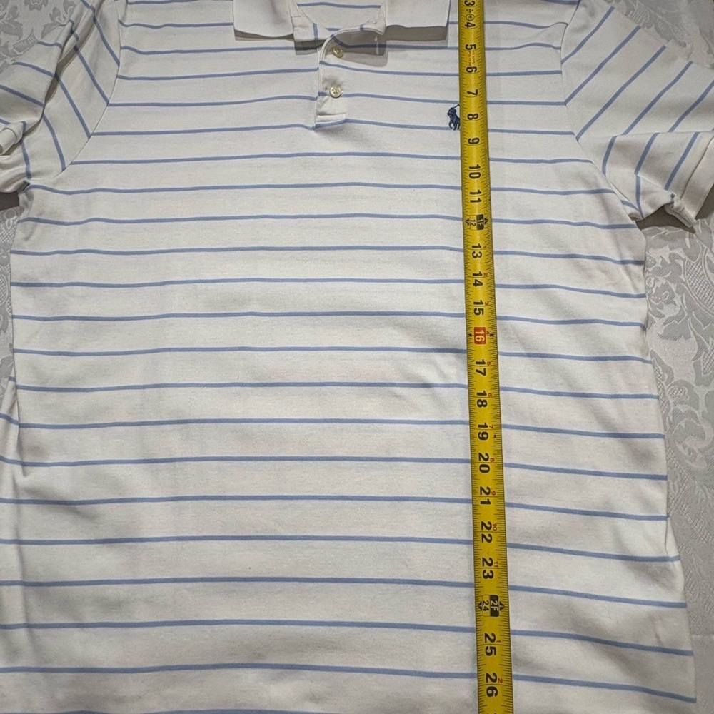 Polo Ralph Lauren Shirt Mens Size XL TG Striped White Blue Short Sleeve Slim Fit - Picture 7 of 7